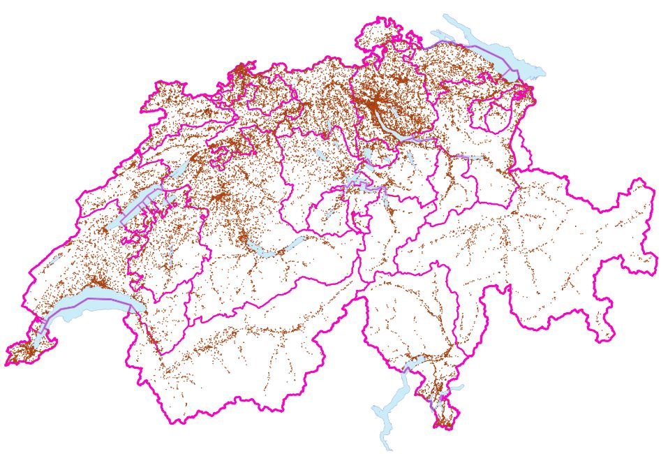 Map showing 38,000 polluted sites in Switzerland.