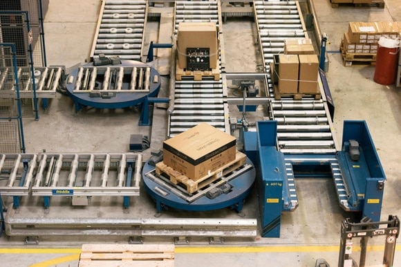 Pallets in the warehouse of the logistics center of Brack.ch