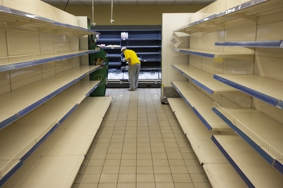 Empty shelves in Ukrainian supermarket